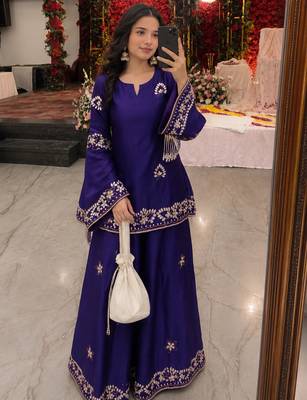 Purple crepe embroidered palazzo set 2