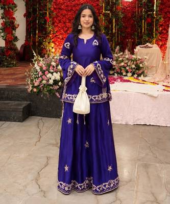 Purple crepe embroidered palazzo set 3