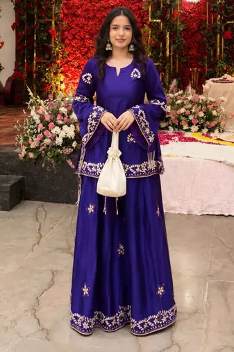 Purple crepe embroidered palazzo set