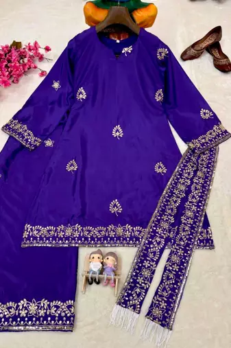 Purple crepe embroidered palazzo set