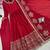 Red silk blend embroidered flared gown set