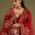 Red silk blend embroidered flared gown set