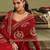 Red silk blend embroidered flared gown set
