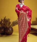 Red pure satin handloom weaving silk blend festival wear saree