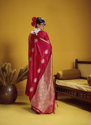 Red pure satin handloom weaving silk blend festival wear saree 2