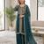 Teal silk blend embroidered palazzo set