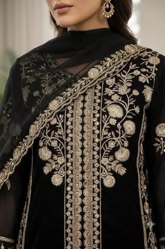 Black silk blend embroidered palazzo set
