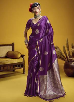 Wine pure satin handloom weaving silk blend festival wear saree 1