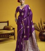 Wine pure satin handloom weaving silk blend festival wear saree