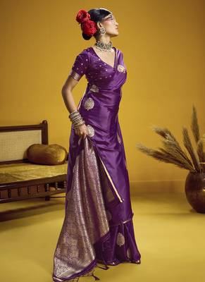 Wine pure satin handloom weaving silk blend festival wear saree 2