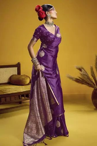 Wine pure satin handloom weaving silk blend festival wear saree