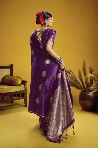 Wine pure satin handloom weaving silk blend festival wear saree