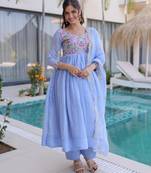 Blue chanderi embroidered kurta set