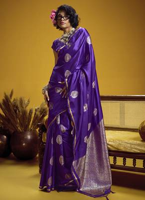 Purple pure satin handloom weaving silk blend festival wear saree 1
