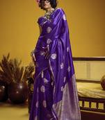 Purple pure satin handloom weaving silk blend festival wear saree