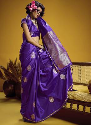 Purple pure satin handloom weaving silk blend festival wear saree 2