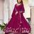 Magenta faux georgette embroidered flared gown set