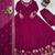 Magenta faux georgette embroidered flared gown set