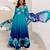 Blue organza embroidered flared gown set