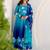 Blue organza embroidered flared gown set
