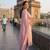 Pink silk blend embroidered kurta set