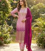 Pink silk blend embroidered kurta set