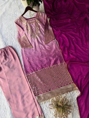 Pink silk blend embroidered kurta set 2
