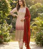 Pink silk blend embroidered kurta set