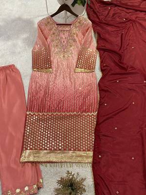 Pink silk blend embroidered kurta set 2
