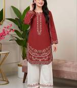 Maroon silk blend embroidered palazzo set