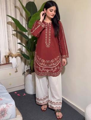 Maroon silk blend embroidered palazzo set 2