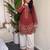 Maroon silk blend embroidered palazzo set