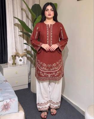 Maroon silk blend embroidered palazzo set 3