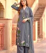 Grey silk blend embroidered palazzo set