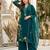 Teal silk blend embroidered palazzo set