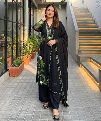 Black silk blend embroidered palazzo set 3