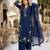 Navy blue silk blend embroidered palazzo set