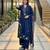 Navy blue silk blend embroidered palazzo set