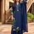 Navy blue silk blend embroidered palazzo set