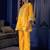 Yellow silk blend embroidered palazzo set
