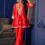 Red silk blend embroidered palazzo set