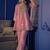Pink silk blend embroidered palazzo set