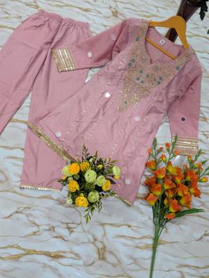 Pink silk blend embroidered palazzo set 3