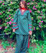 Teal crepe printed farshi salwar set