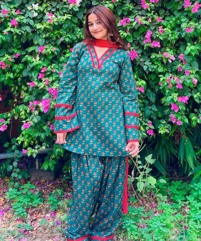 Teal crepe printed farshi salwar set