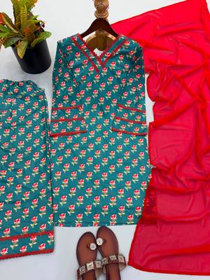 Teal crepe printed farshi salwar set 4