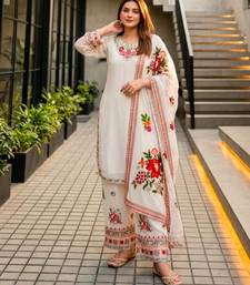 White faux georgette embroidered palazzo set
