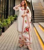 White faux georgette embroidered palazzo set