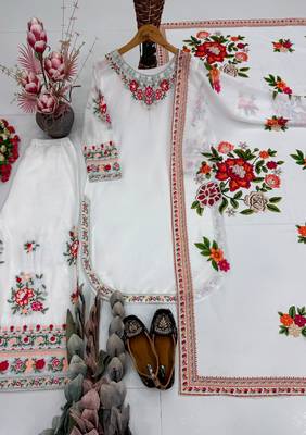 White faux georgette embroidered palazzo set 3