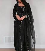 Black silk blend embroidered farshi salwar set